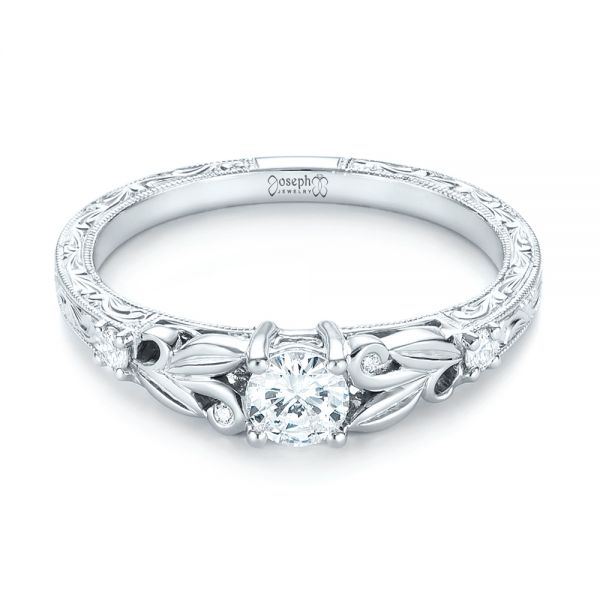  Platinum Platinum Custom Hand Engraved Diamond Engagement Ring - Flat View -  103242