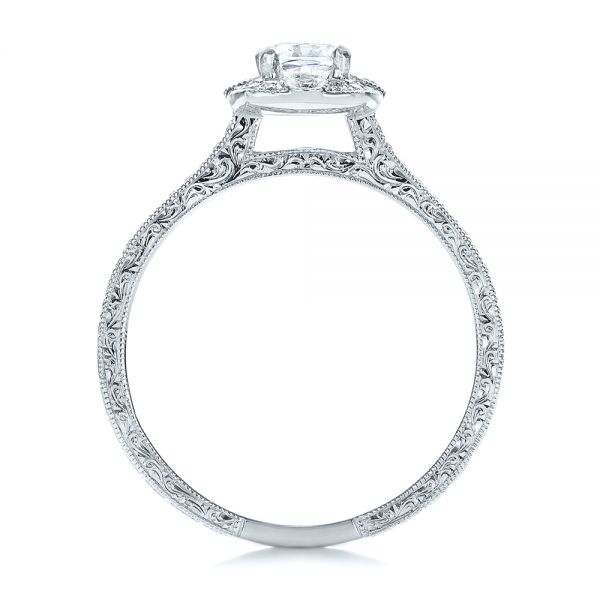 18k White Gold 18k White Gold Custom Hand Engraved Diamond Engagement Ring - Front View -  102082