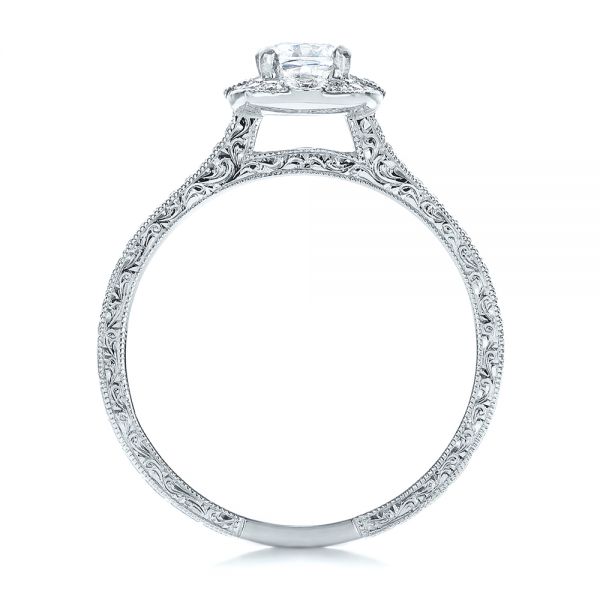 14k White Gold 14k White Gold Custom Hand Engraved Diamond Engagement Ring - Front View - 102082