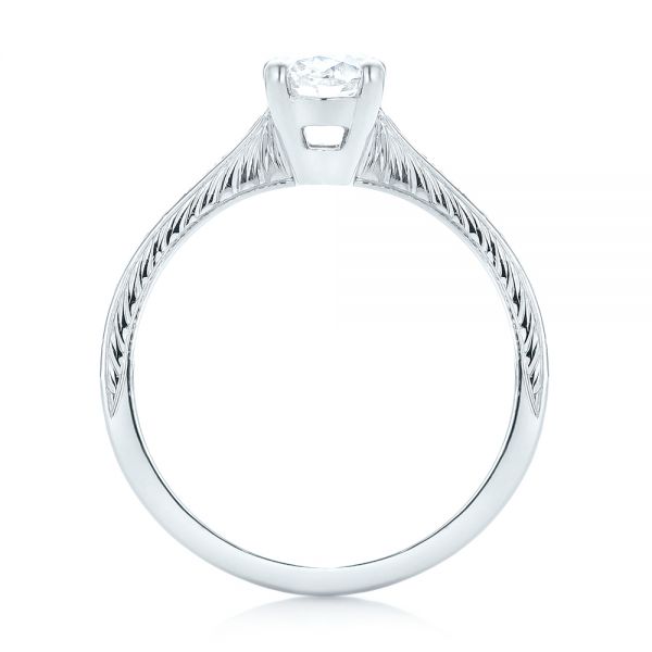 18k White Gold 18k White Gold Custom Hand Engraved Diamond Engagement Ring - Front View -  102979