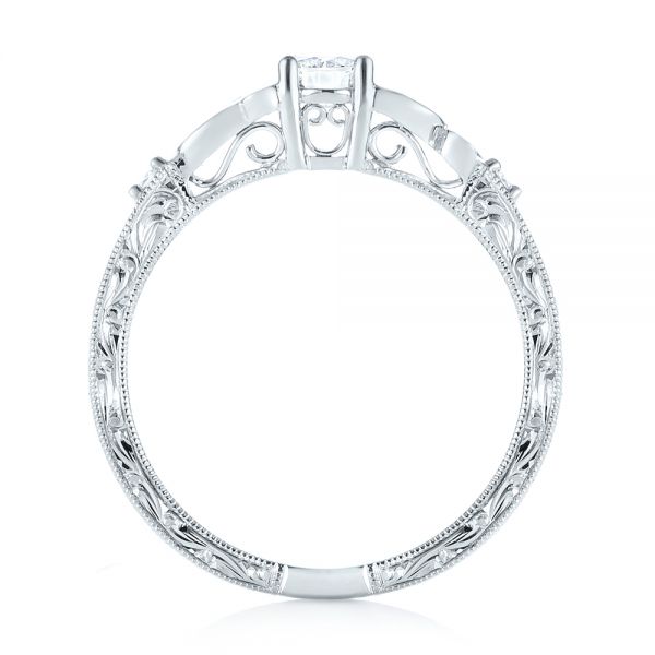 18k White Gold 18k White Gold Custom Hand Engraved Diamond Engagement Ring - Front View -  103242