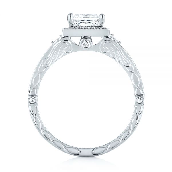 18k White Gold 18k White Gold Custom Hand Engraved Diamond Engagement Ring - Front View -  103473