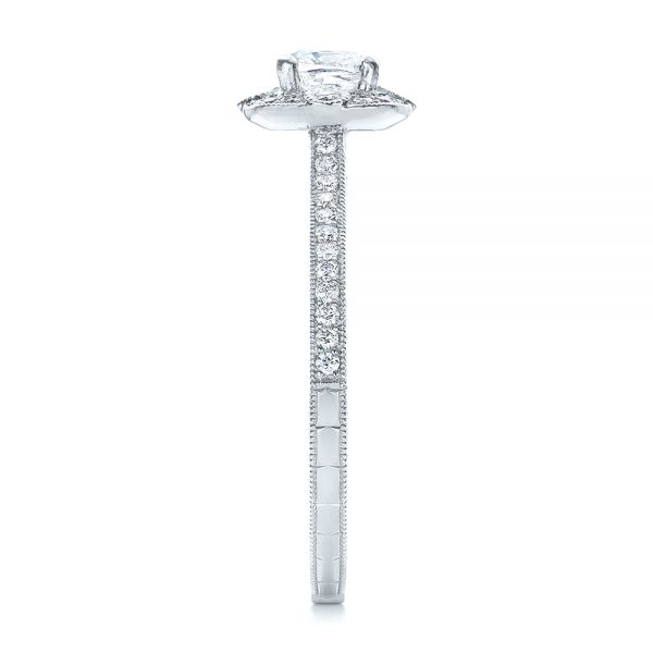 14k White Gold 14k White Gold Custom Hand Engraved Diamond Engagement Ring - Side View - 102082