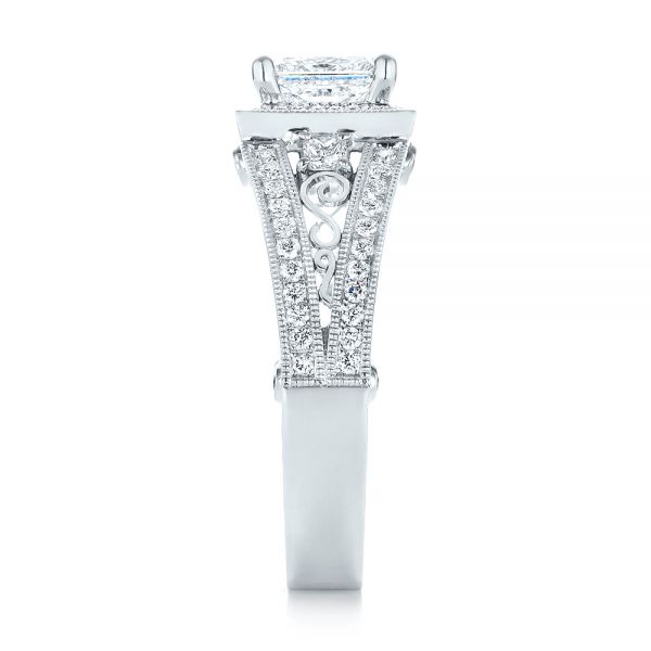 18k White Gold 18k White Gold Custom Hand Engraved Diamond Engagement Ring - Side View -  103473