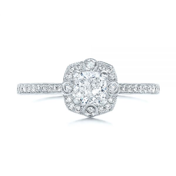  Platinum Platinum Custom Hand Engraved Diamond Engagement Ring - Top View -  102082