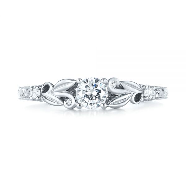  Platinum Platinum Custom Hand Engraved Diamond Engagement Ring - Top View -  103242