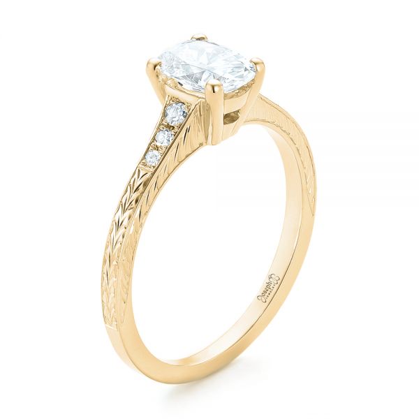 14k Yellow Gold 14k Yellow Gold Custom Hand Engraved Diamond Engagement Ring - Three-Quarter View - 102979