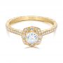 14k Yellow Gold Custom Hand Engraved Diamond Engagement Ring - Flat View -  102082 - Thumbnail