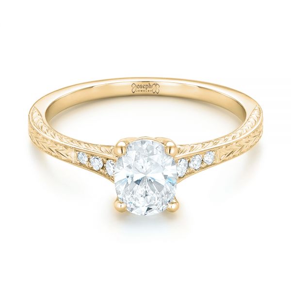 14k Yellow Gold 14k Yellow Gold Custom Hand Engraved Diamond Engagement Ring - Flat View - 102979