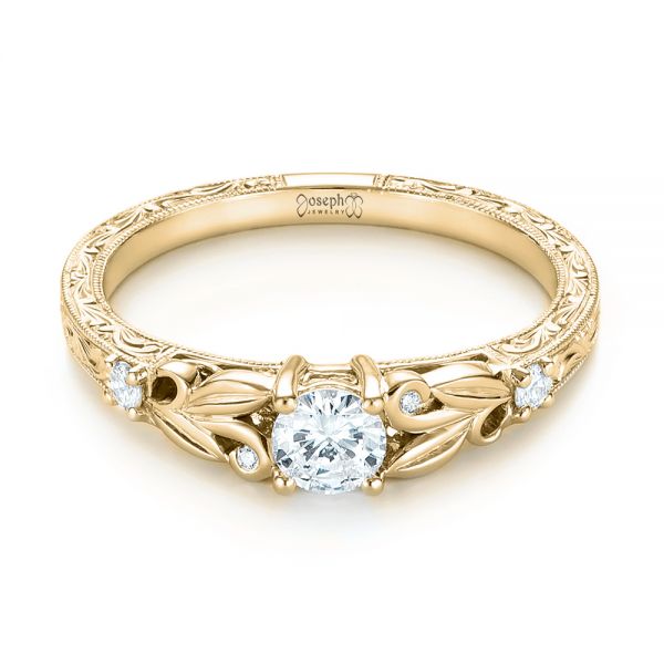 14k Yellow Gold 14k Yellow Gold Custom Hand Engraved Diamond Engagement Ring - Flat View -  103242