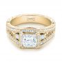 18k Yellow Gold 18k Yellow Gold Custom Hand Engraved Diamond Engagement Ring - Flat View -  103473 - Thumbnail