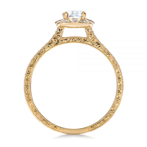 14k Yellow Gold Custom Hand Engraved Diamond Engagement Ring - Front View - 102082