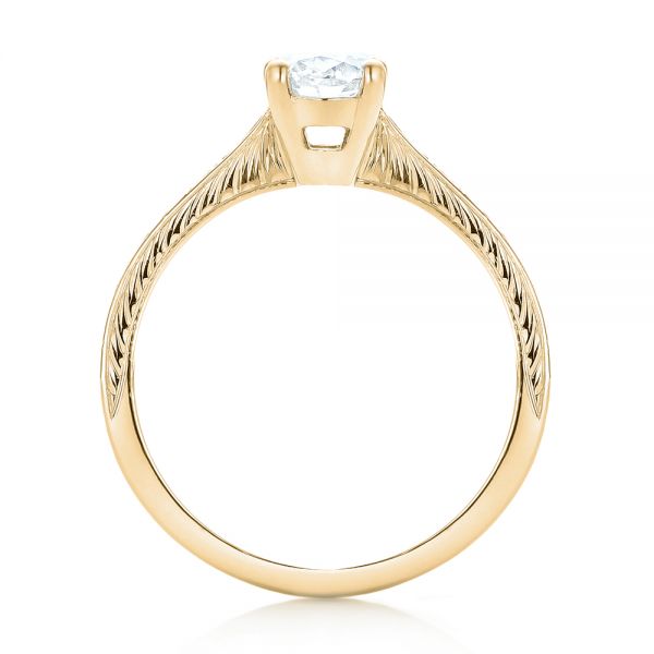 18k Yellow Gold 18k Yellow Gold Custom Hand Engraved Diamond Engagement Ring - Front View -  102979