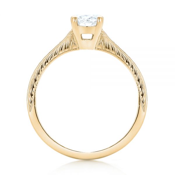 14k Yellow Gold 14k Yellow Gold Custom Hand Engraved Diamond Engagement Ring - Front View - 102979
