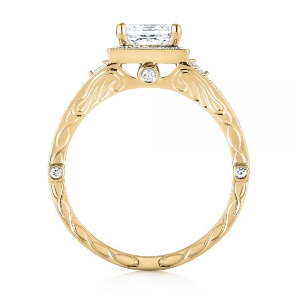 14k Yellow Gold 14k Yellow Gold Custom Hand Engraved Diamond Engagement Ring - Front View -  103473