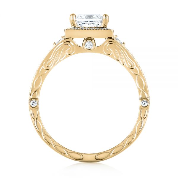 14k Yellow Gold 14k Yellow Gold Custom Hand Engraved Diamond Engagement Ring - Front View - 103473