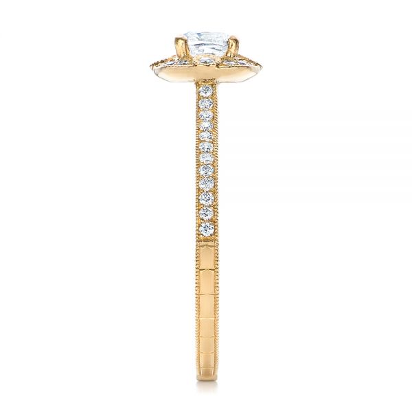 14k Yellow Gold Custom Hand Engraved Diamond Engagement Ring - Side View - 102082