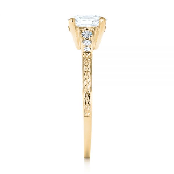 14k Yellow Gold 14k Yellow Gold Custom Hand Engraved Diamond Engagement Ring - Side View -  102979