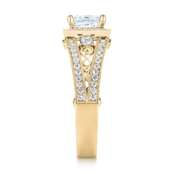 18k Yellow Gold 18k Yellow Gold Custom Hand Engraved Diamond Engagement Ring - Side View -  103473