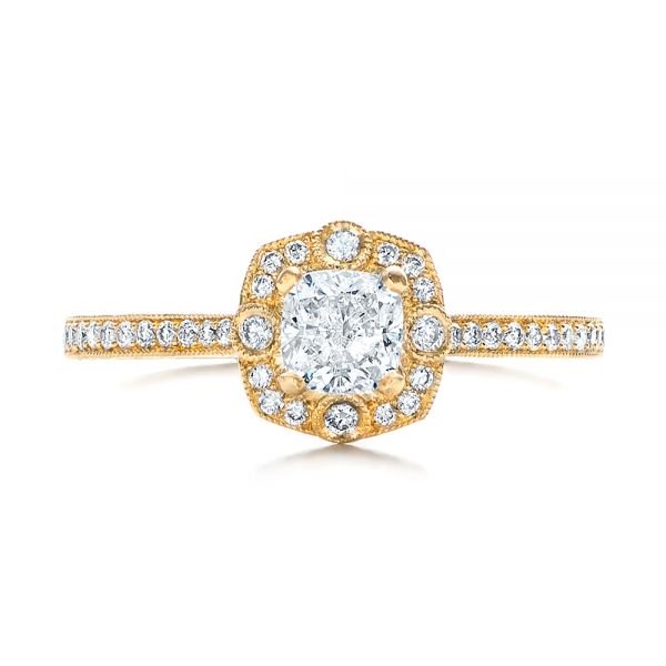18k Yellow Gold 18k Yellow Gold Custom Hand Engraved Diamond Engagement Ring - Top View -  102082