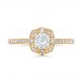 14k Yellow Gold Custom Hand Engraved Diamond Engagement Ring - Top View -  102082 - Thumbnail