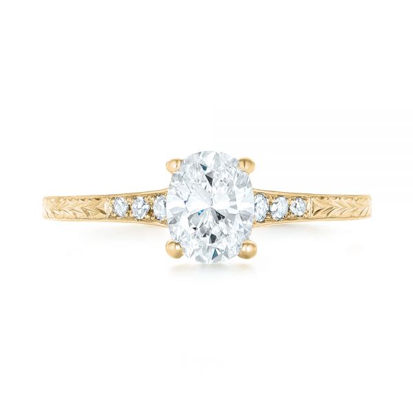 18k Yellow Gold 18k Yellow Gold Custom Hand Engraved Diamond Engagement Ring - Top View -  102979