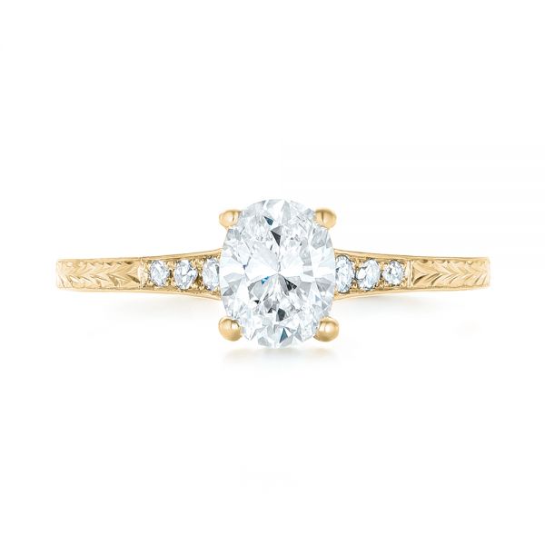 14k Yellow Gold 14k Yellow Gold Custom Hand Engraved Diamond Engagement Ring - Top View - 102979