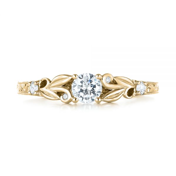 18k Yellow Gold 18k Yellow Gold Custom Hand Engraved Diamond Engagement Ring - Top View -  103242