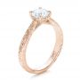 14k Rose Gold 14k Rose Gold Custom Hand Engraved Diamond Solitaire Engagement Ring - Three-Quarter View -  100608 - Thumbnail