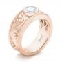 14k Rose Gold 14k Rose Gold Custom Hand Engraved Diamond Solitaire Engagement Ring - Three-Quarter View -  100655 - Thumbnail