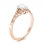 18k Rose Gold 18k Rose Gold Custom Hand Engraved Diamond Solitaire Engagement Ring - Three-Quarter View -  100700 - Thumbnail