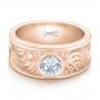 18k Rose Gold 18k Rose Gold Custom Hand Engraved Diamond Solitaire Engagement Ring - Flat View -  100655 - Thumbnail