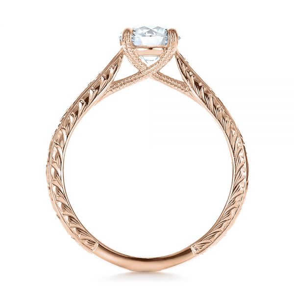 14k Rose Gold 14k Rose Gold Custom Hand Engraved Diamond Solitaire Engagement Ring - Front View -  100608