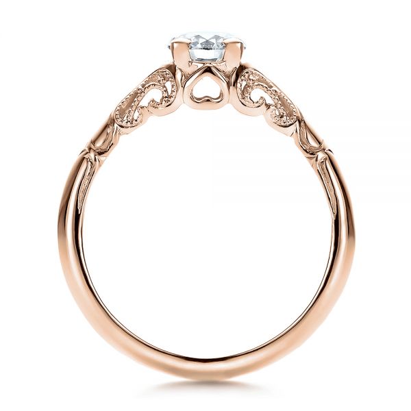 14k Rose Gold 14k Rose Gold Custom Hand Engraved Diamond Solitaire Engagement Ring - Front View - 100700