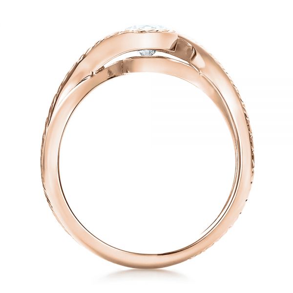 14k Rose Gold 14k Rose Gold Custom Hand Engraved Diamond Solitaire Engagement Ring - Front View - 100791