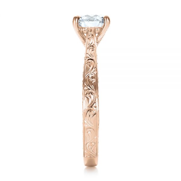18k Rose Gold 18k Rose Gold Custom Hand Engraved Diamond Solitaire Engagement Ring - Side View - 100608