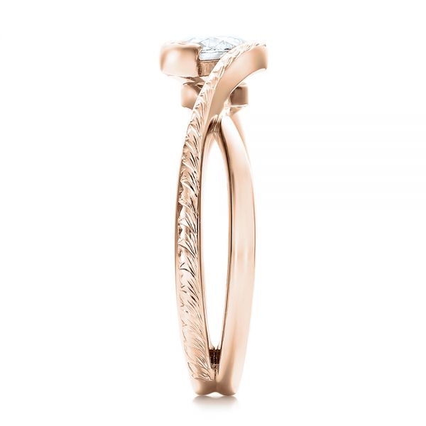 14k Rose Gold 14k Rose Gold Custom Hand Engraved Diamond Solitaire Engagement Ring - Side View - 100791