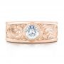 18k Rose Gold 18k Rose Gold Custom Hand Engraved Diamond Solitaire Engagement Ring - Top View -  100655 - Thumbnail