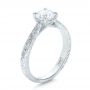 18k White Gold Custom Hand Engraved Diamond Solitaire Engagement Ring - Three-Quarter View -  100608 - Thumbnail