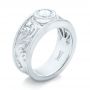 14k White Gold 14k White Gold Custom Hand Engraved Diamond Solitaire Engagement Ring - Three-Quarter View -  100655 - Thumbnail