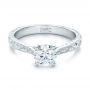 18k White Gold Custom Hand Engraved Diamond Solitaire Engagement Ring - Flat View -  100608 - Thumbnail