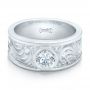 14k White Gold 14k White Gold Custom Hand Engraved Diamond Solitaire Engagement Ring - Flat View -  100655 - Thumbnail