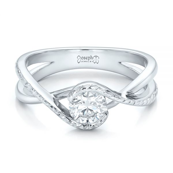 Platinum Platinum Custom Hand Engraved Diamond Solitaire Engagement Ring - Flat View - 100791