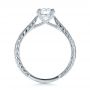 18k White Gold Custom Hand Engraved Diamond Solitaire Engagement Ring - Front View -  100608 - Thumbnail