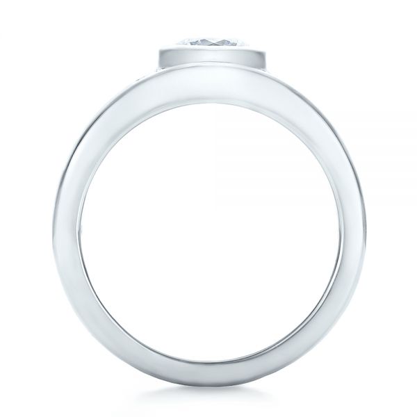 14k White Gold 14k White Gold Custom Hand Engraved Diamond Solitaire Engagement Ring - Front View - 100655