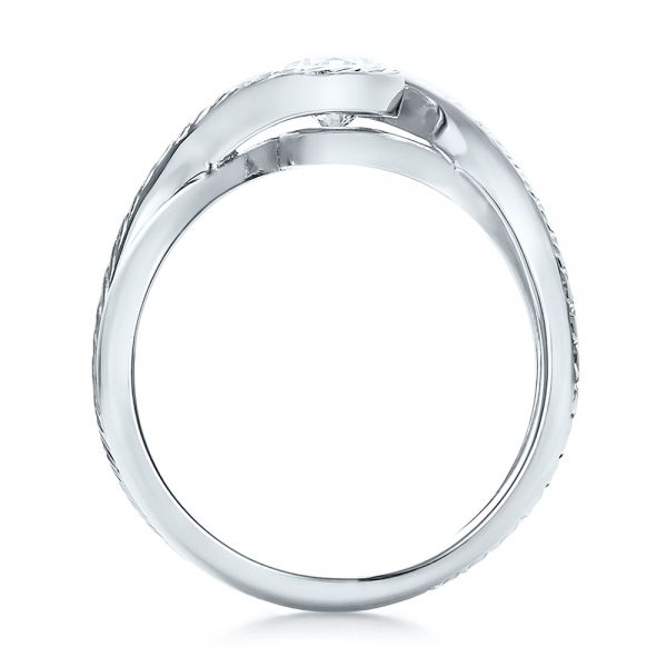 Platinum Platinum Custom Hand Engraved Diamond Solitaire Engagement Ring - Front View - 100791