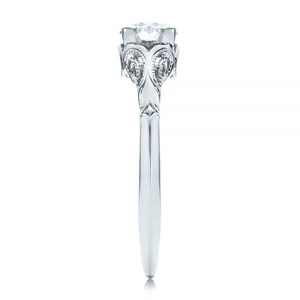 Platinum Platinum Custom Hand Engraved Diamond Solitaire Engagement Ring - Side View -  100700