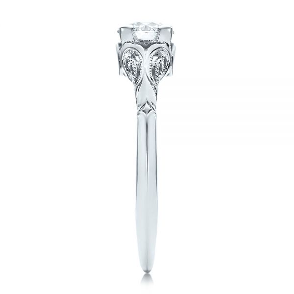 14k White Gold Custom Hand Engraved Diamond Solitaire Engagement Ring - Side View - 100700