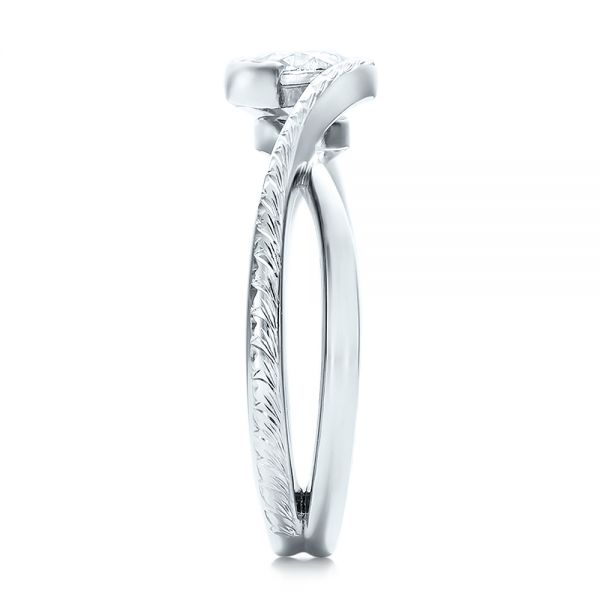 Platinum Platinum Custom Hand Engraved Diamond Solitaire Engagement Ring - Side View - 100791