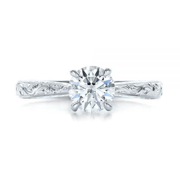  Platinum Platinum Custom Hand Engraved Diamond Solitaire Engagement Ring - Top View -  100608